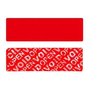 Red non-residual rectangular VOID sticker with high adhesion